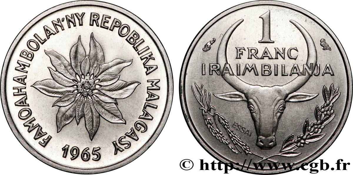 MADAGASKAR Essai 1 Franc (1 Iraimbilanja) 1965 Paris ST 