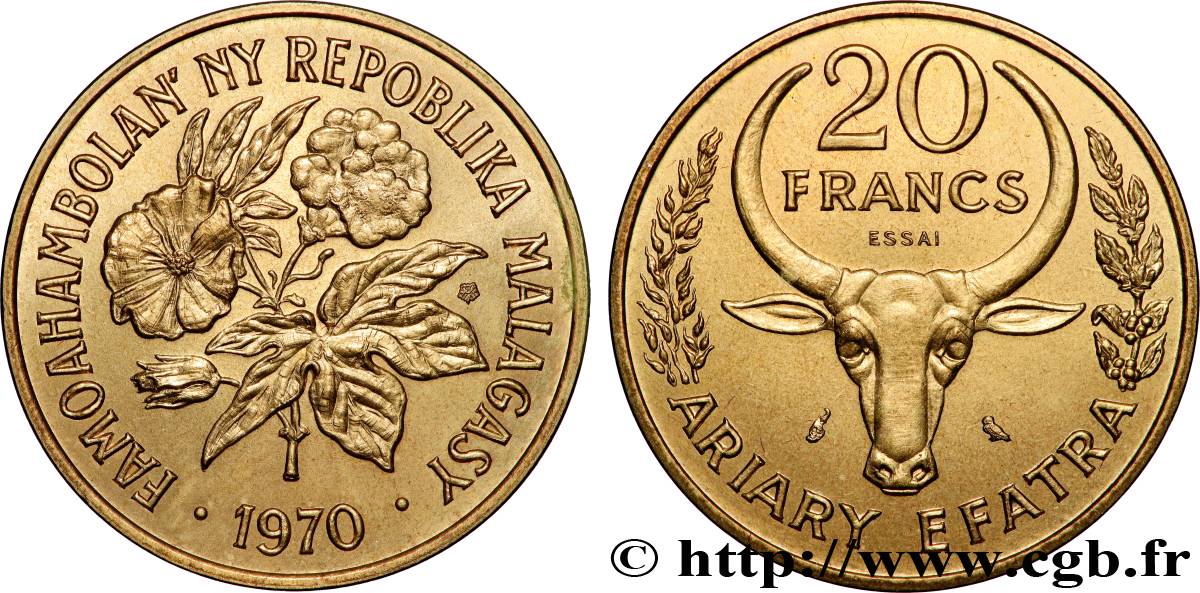 MADAGASCAR Essai de 20 Francs - 4 Ariary 1970 Paris MS 