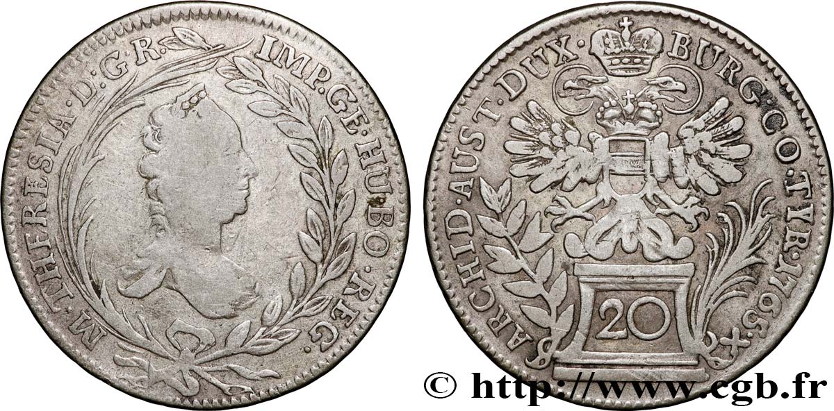 AUSTRIA 20 Kreuzer Marie-Thérèse 1765 Vienne VF 