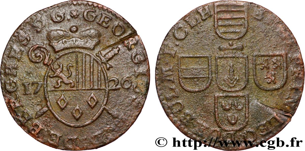 BELGIUM - PRINCE-BISHOPRIC OF LIÈGE 1 Liard Georges Louis de Berghes 1726  VF 