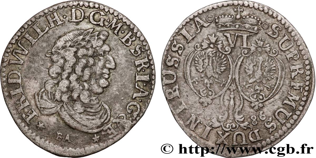 ALLEMAGNE - BRANDEBOURG 6 Groschen Frédéric-Guillaume 1686 Konigsberg TTB 