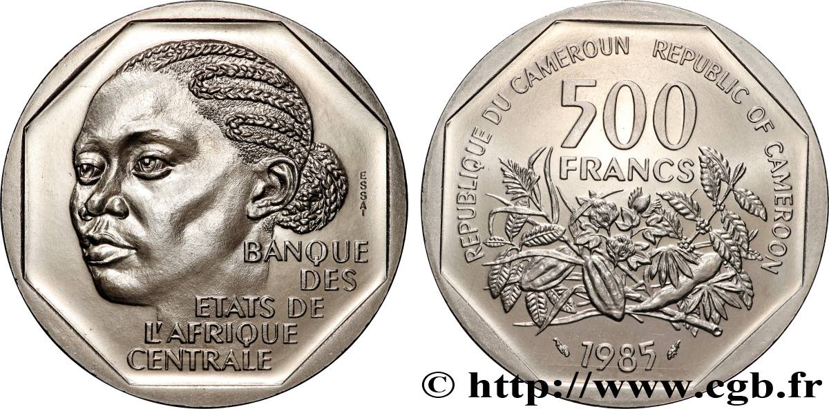 CAMEROON Essai de 500 Francs femme légende bilingue 1985 Paris MS 