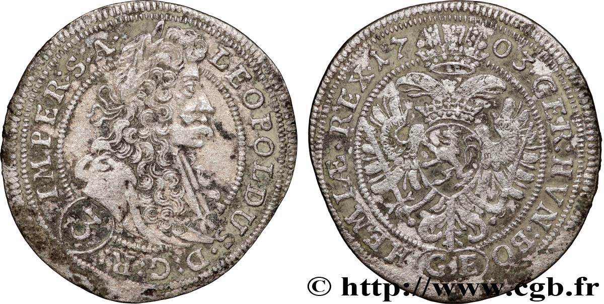 AUSTRIA - BOHEMIA - LEOPOLDO I 3 Kreuzer 1703 Prague MBC 