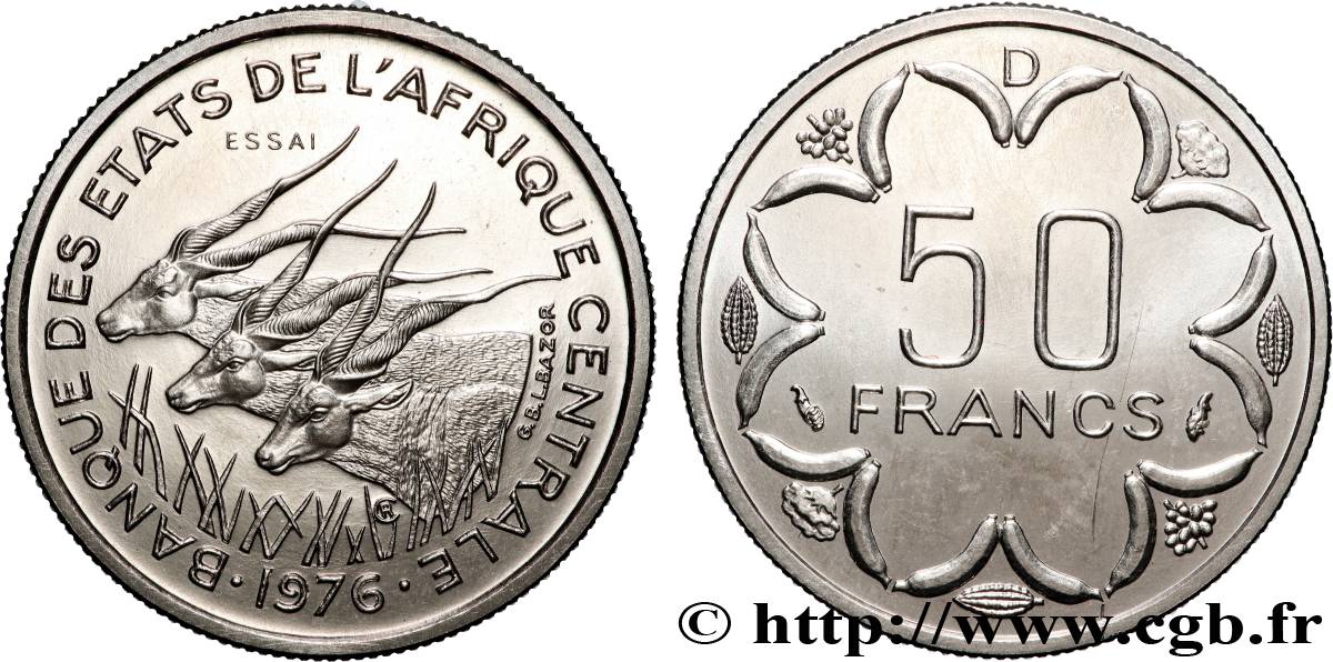 CENTRAL AFRICAN STATES Essai de 50 Francs lettre ‘D’ Gabon 1976 Paris MS 