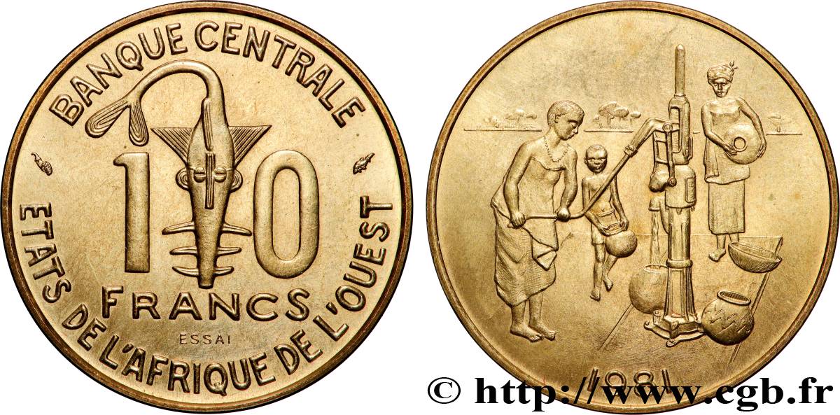 WEST AFRICAN STATES (BCEAO) Essai de 10 Francs 1981 Paris MS 