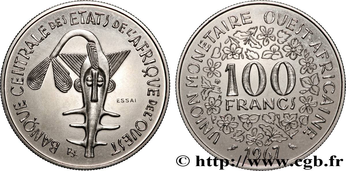 WEST AFRICAN STATES (BCEAO) Essai 100 Francs 1967 Paris MS 