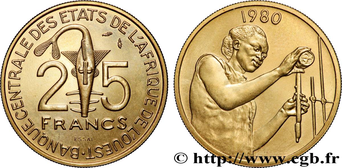 WEST AFRICAN STATES (BCEAO) Essai de 25 Francs 1980 Paris MS 