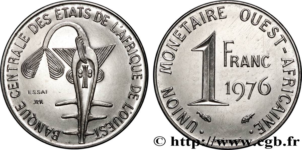 ESTADOS DE ÁFRICA DEL OESTE Essai de 1 Franc masque 1976 Paris SC 