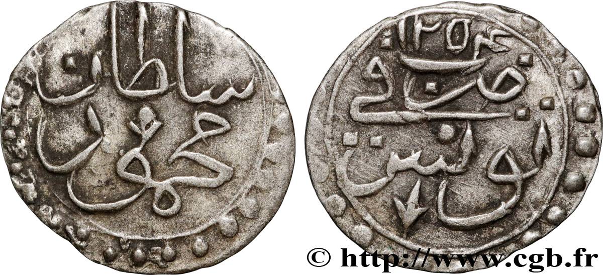 TUNISIA 1 Kharub au nom de Mahmud II AH 1254 (1838) Tunis XF 