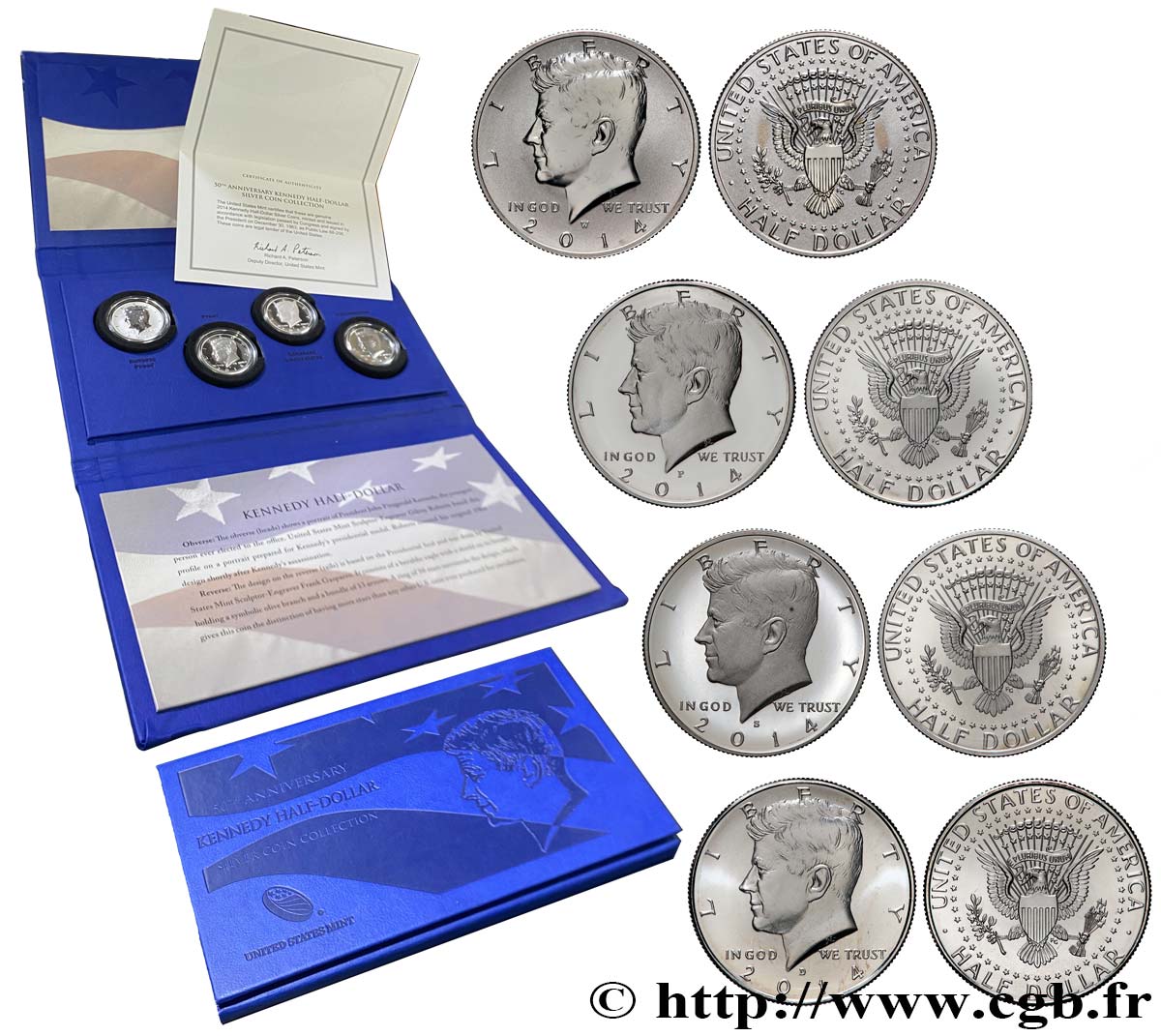 ÉTATS-UNIS D AMÉRIQUE Coffret 4 x 1/2 Dollar Kennedy 50e Anniversaire 2014  FDC 