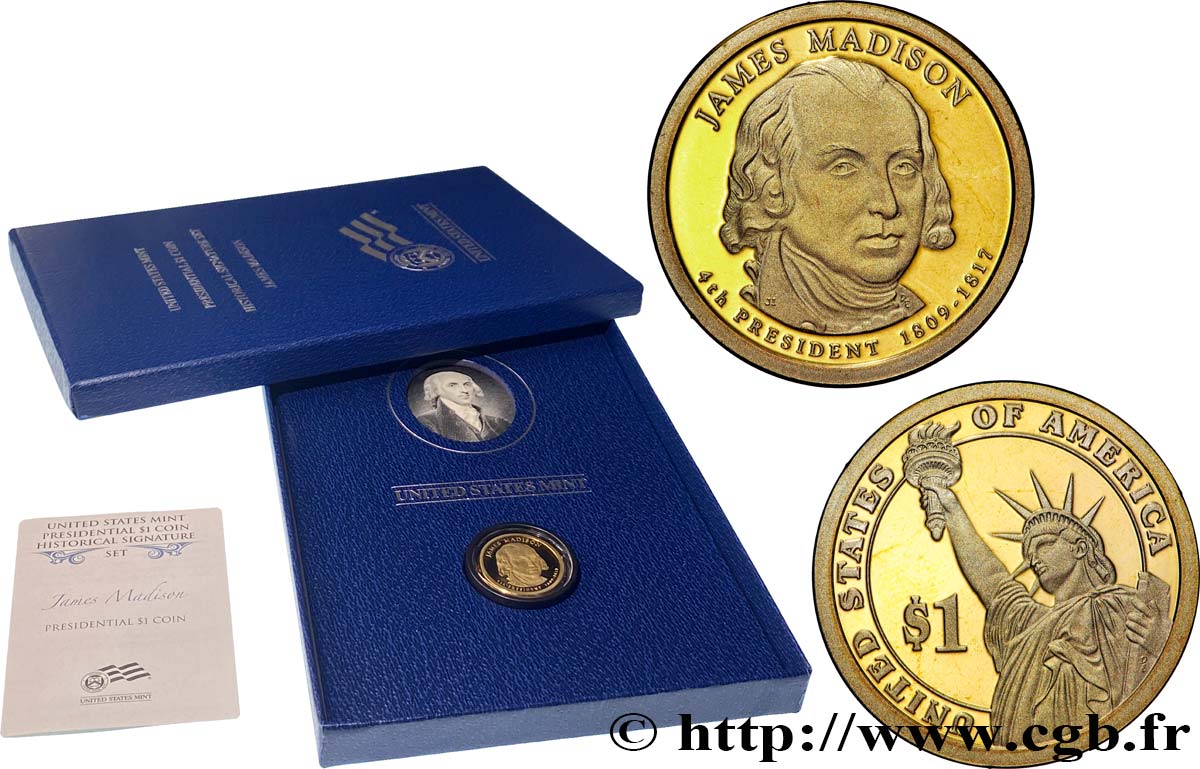 UNITED STATES OF AMERICA 1 Dollar Présidentiel Proof James Madison 2007 San Francisco MS 