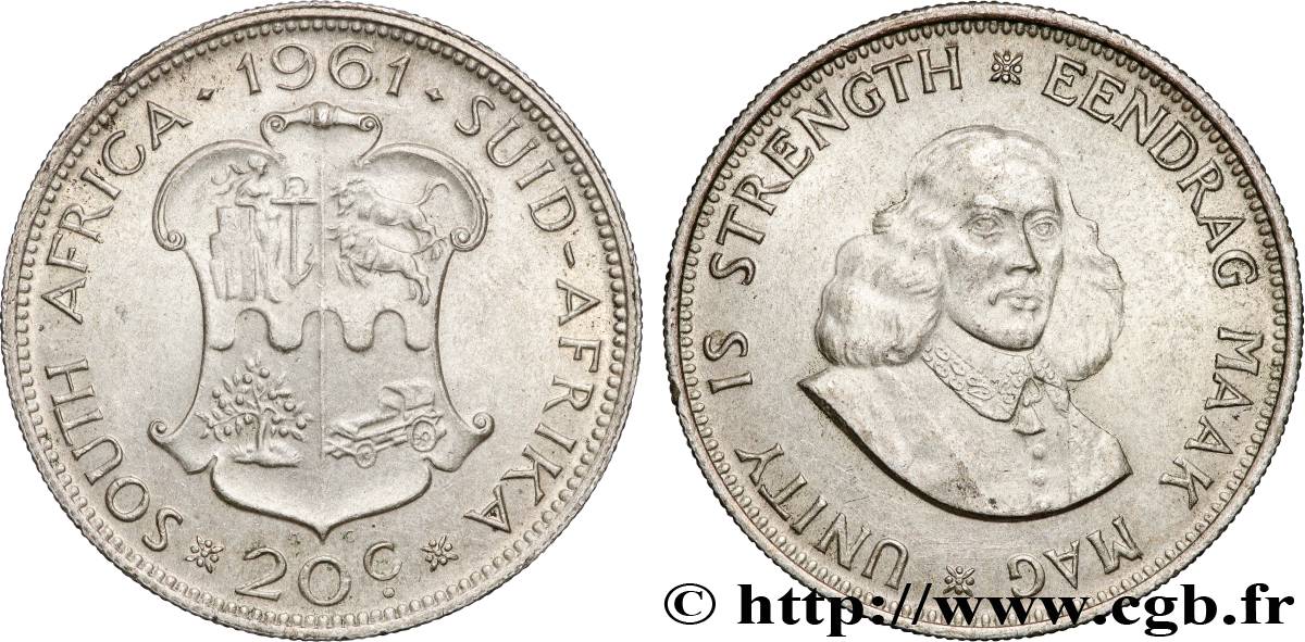 SOUTH AFRICA 20 Cents Jan Van Riebeeck 1961 Pretoria AU 