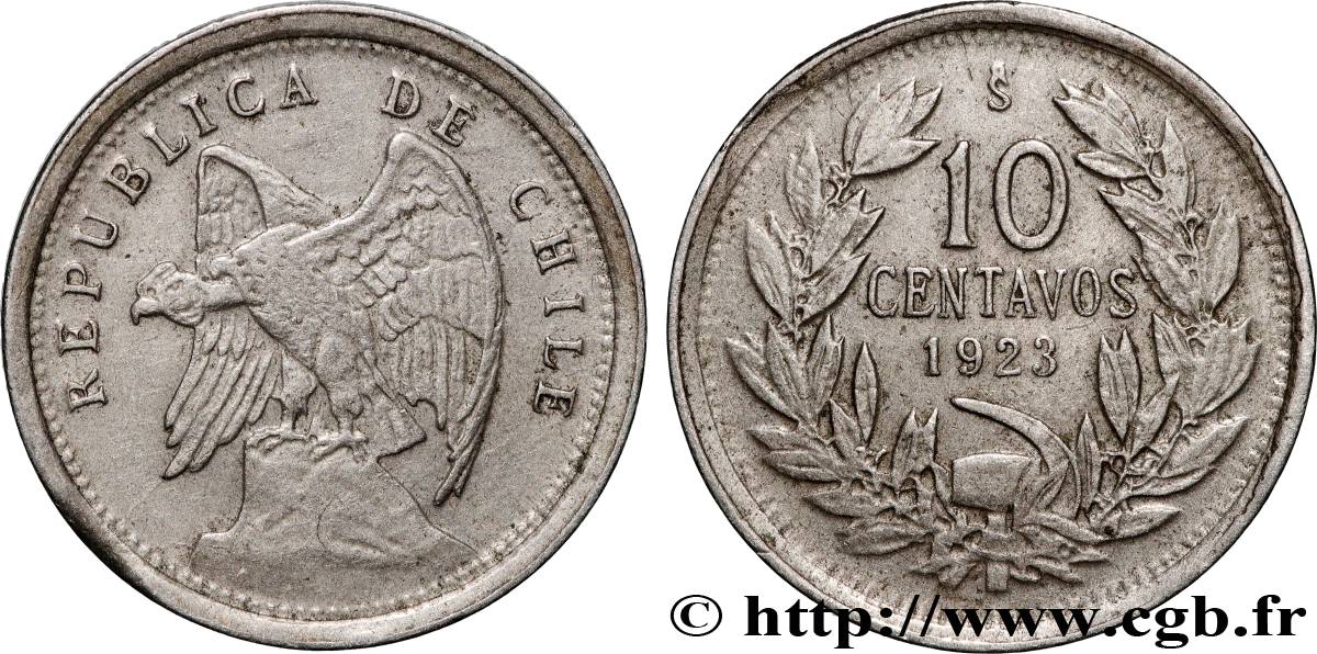 CHILE 10 Centavos condor 1923 Santiago - S° XF 