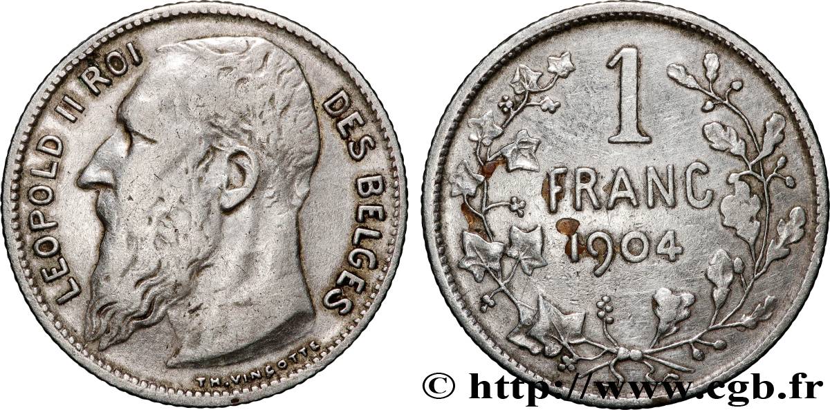BELGIQUE 1 Franc Léopold II légende française 1904  TB+ 