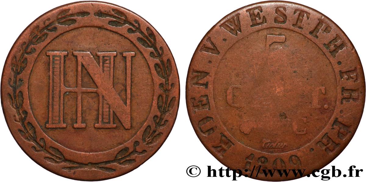 GERMANY - KINGDOM OF WESTPHALIA 5 Centimes Jérôme Napoléon 1809 Cassel VF 