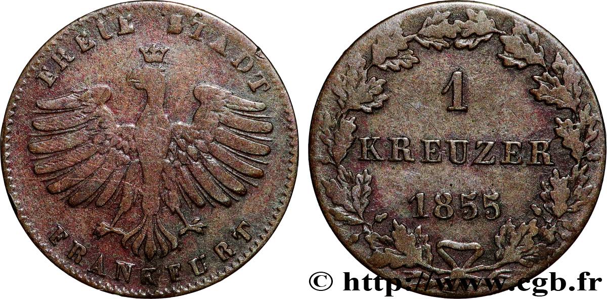 DEUTSCHLAND - FRANKFURT FREIE STADT 1 Kreuzer 1855 Francfort S 