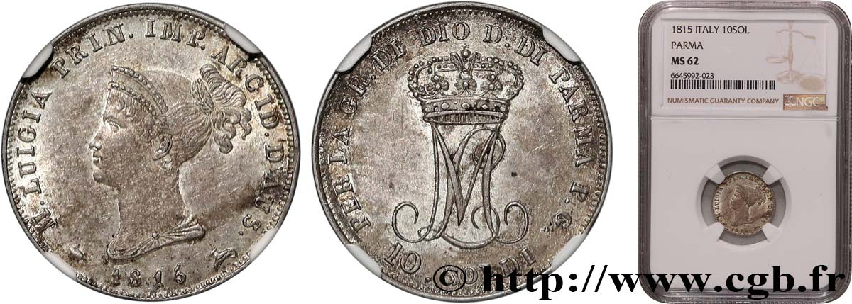 ITALIA - PARMA Y PLACENSIA 10 Soldi Marie-Louise 1815 Milan EBC62 NGC