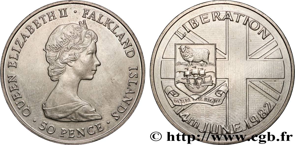 ÎLES FALKLAND 50 Pence Élisabeth II  1982  SUP 