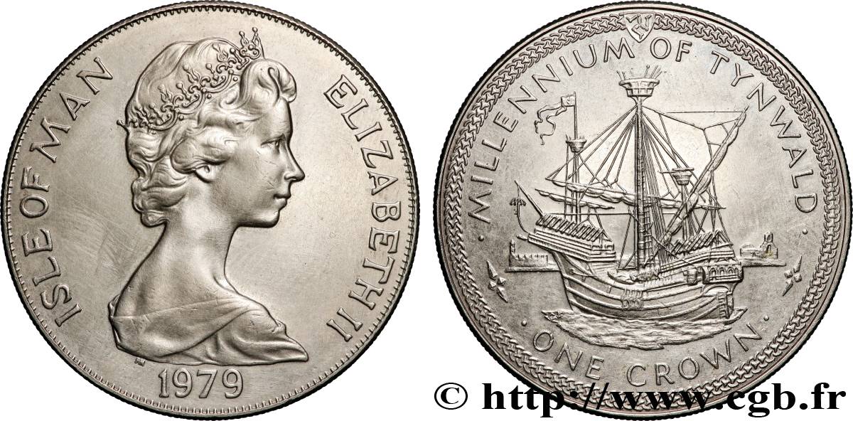 ÎLE DE MAN 1 Crown Millénaire du Tynwald (parlement) caraque flamande et l’île St Michel 1979 Pobjoy Mint SUP 