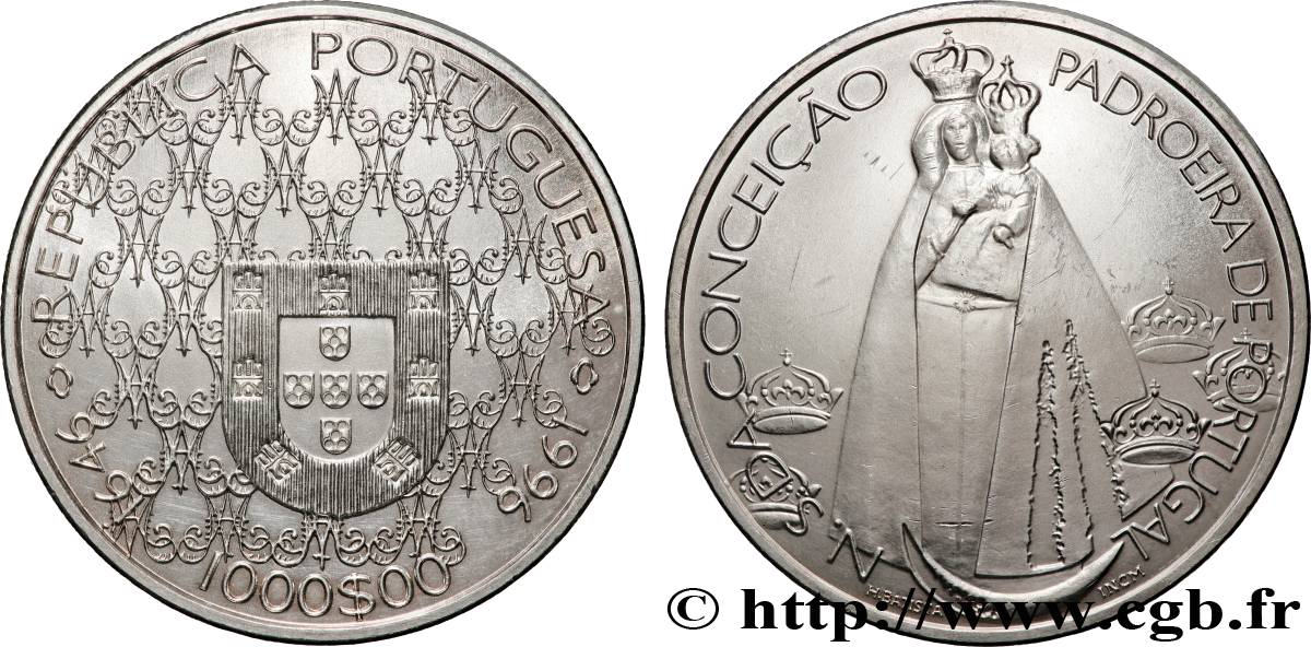 PORTUGAL 1000 Escudos Conception, patronne du portugal 1996  MS 