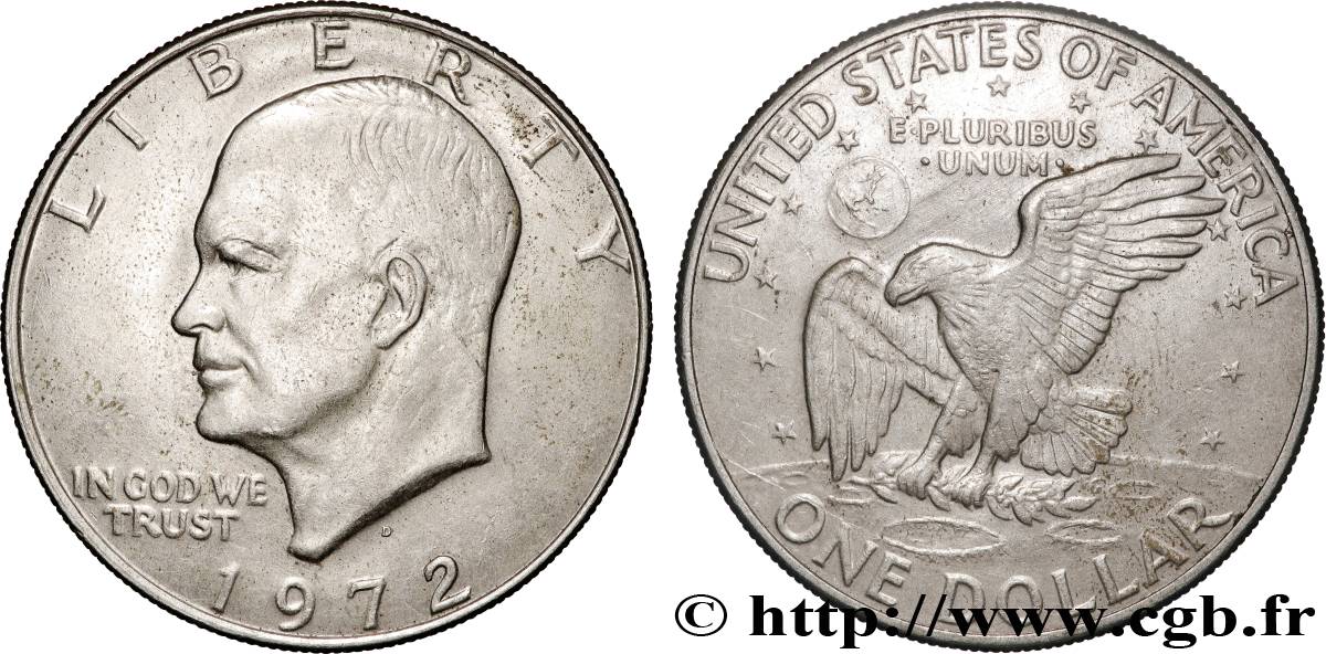 ÉTATS-UNIS D AMÉRIQUE 1 Dollar Eisenhower 1972 Philadelphie TTB+ 