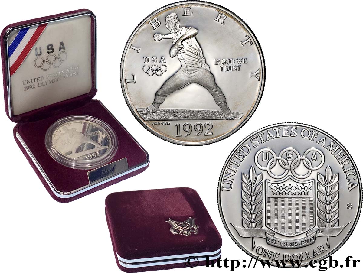 ÉTATS-UNIS D AMÉRIQUE 1 Dollar BE (Proof) XXV Olympiade Base-Ball 1992 San Francisco - D SPL 