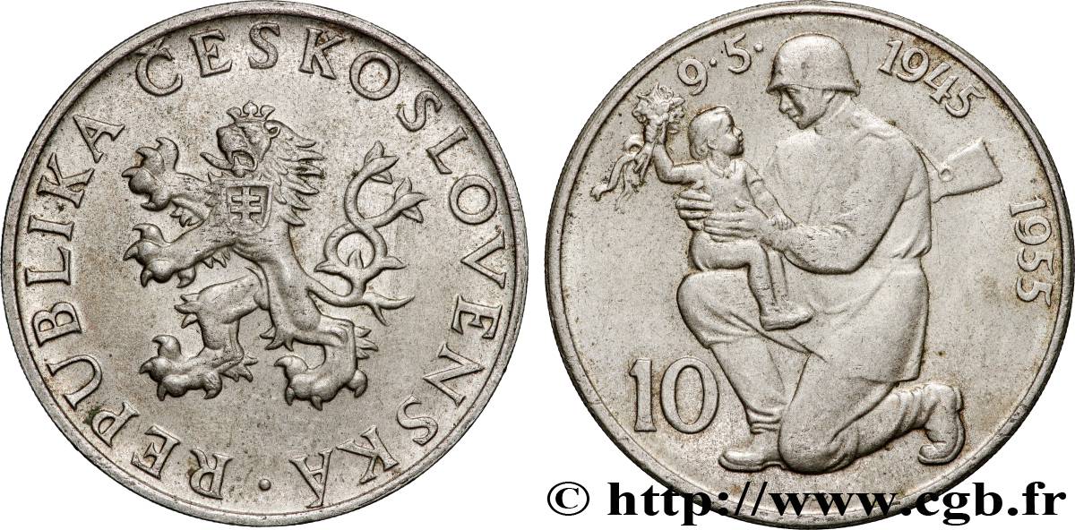 CZECHOSLOVAKIA 10 Korun 10e anniversaire de la libération 1955  AU 