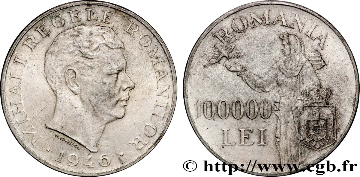 ROMANIA 100000 Lei Michel Ier 1946  XF 