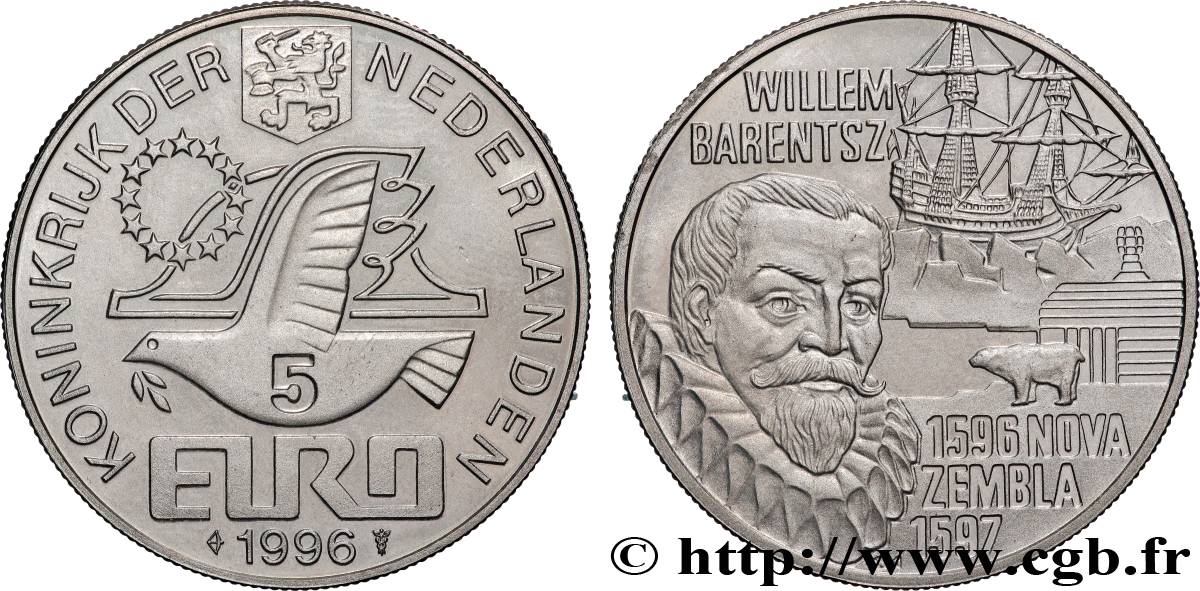 PAYS-BAS 5 Euro colombe de la paix / Willemm Barentsz 1996  Utrecht SPL 