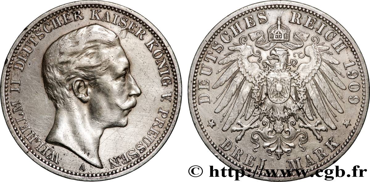 DEUTSCHLAND - PREUßEN 3 Mark Guillaume II 1909 Berlin SS 