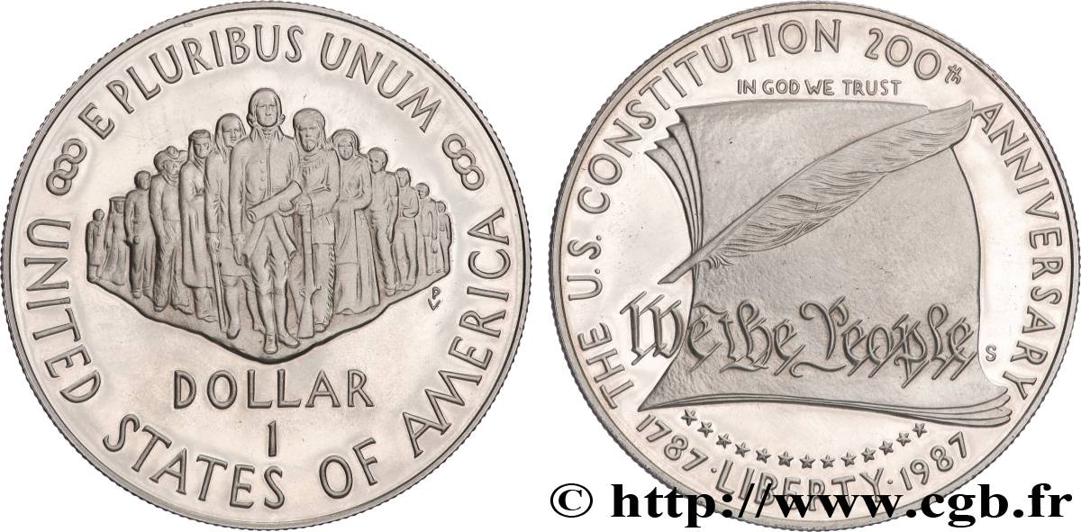 UNITED STATES OF AMERICA 1 Dollar Proof “bicentenaire de la Constitution” 1987 San Francisco MS 