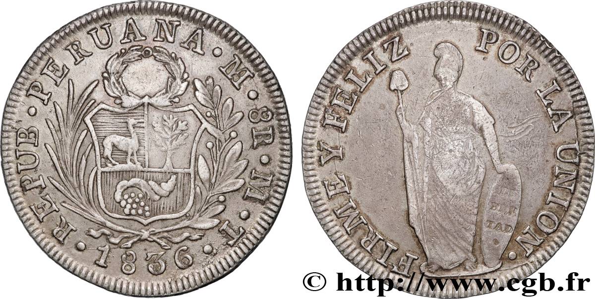 PÉROU 8 Reales  1836 Lima TTB 