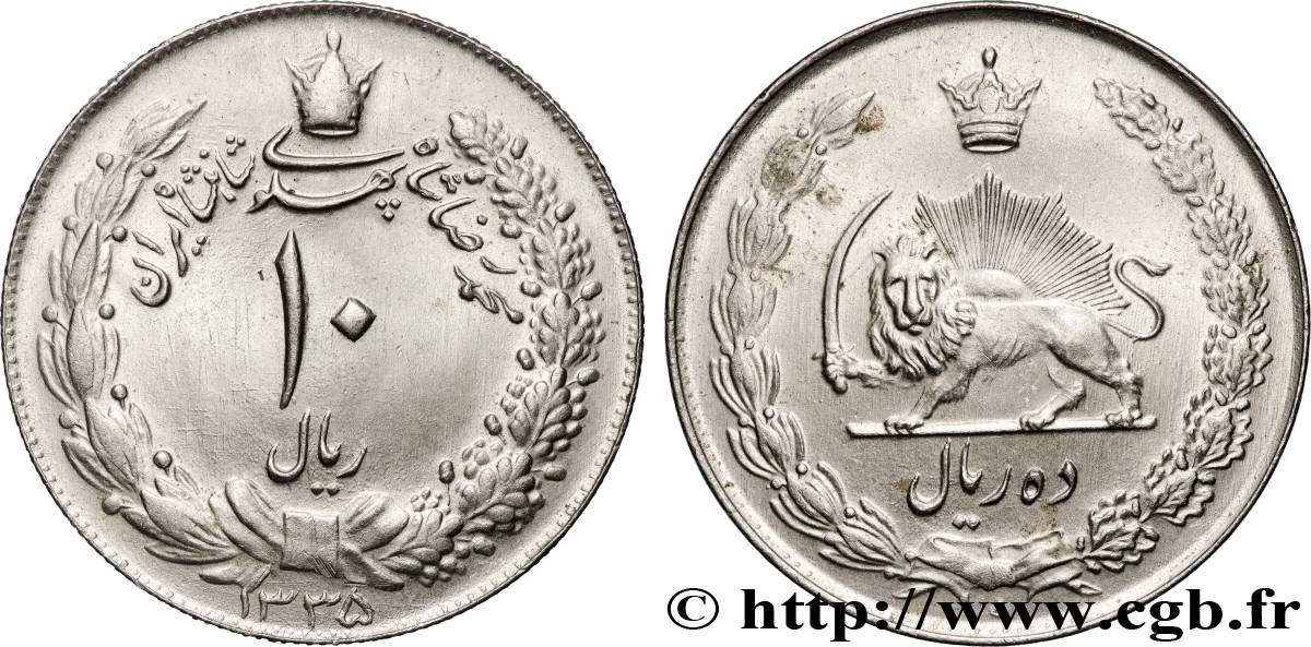 IRAN 10 Rials Muhammad Reza Shah Pahlavi AH 1335 (1956) Téhéran AU 