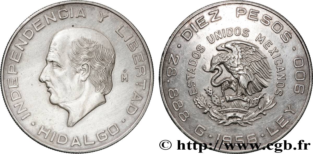 MÉXICO 10 Pesos Miguel Hidalgo y Costilla 1956 Mexico MBC+ 