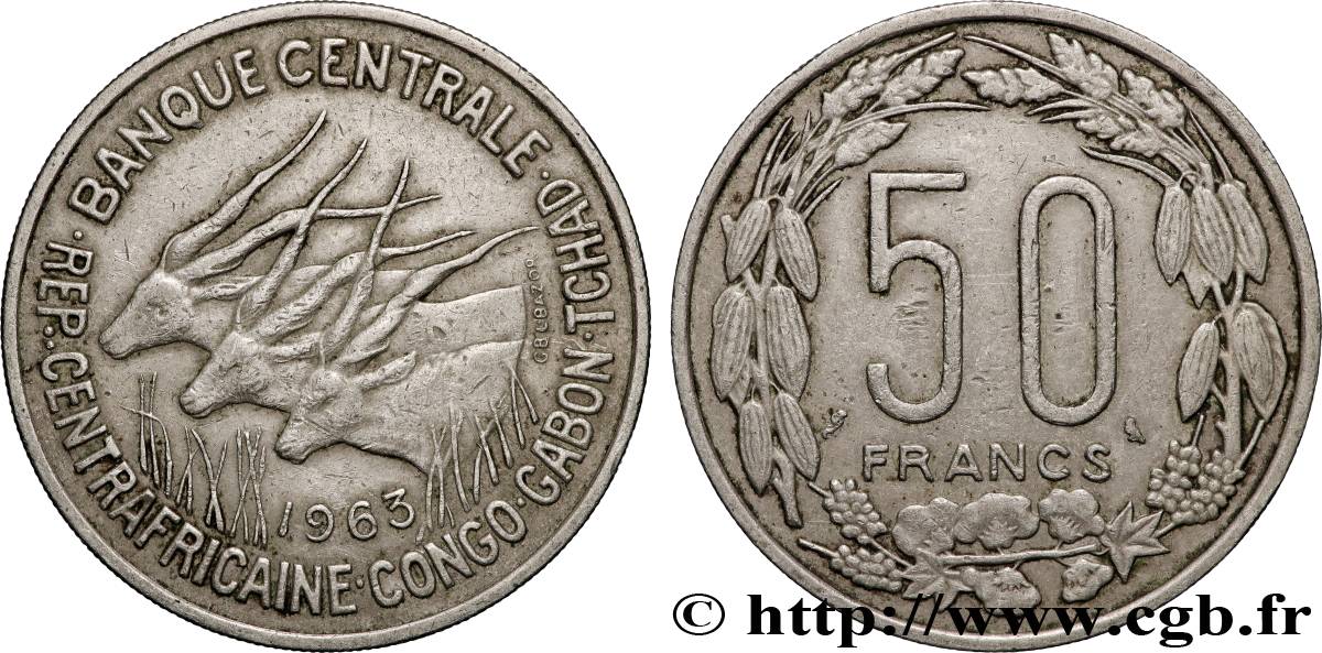 ÉTATS DE L AFRIQUE ÉQUATORIALE 50 Francs 1963  TTB 