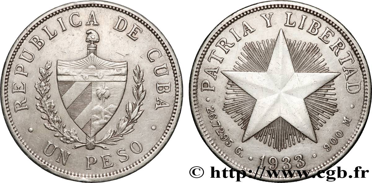 CUBA 1 Peso 1933  MBC 