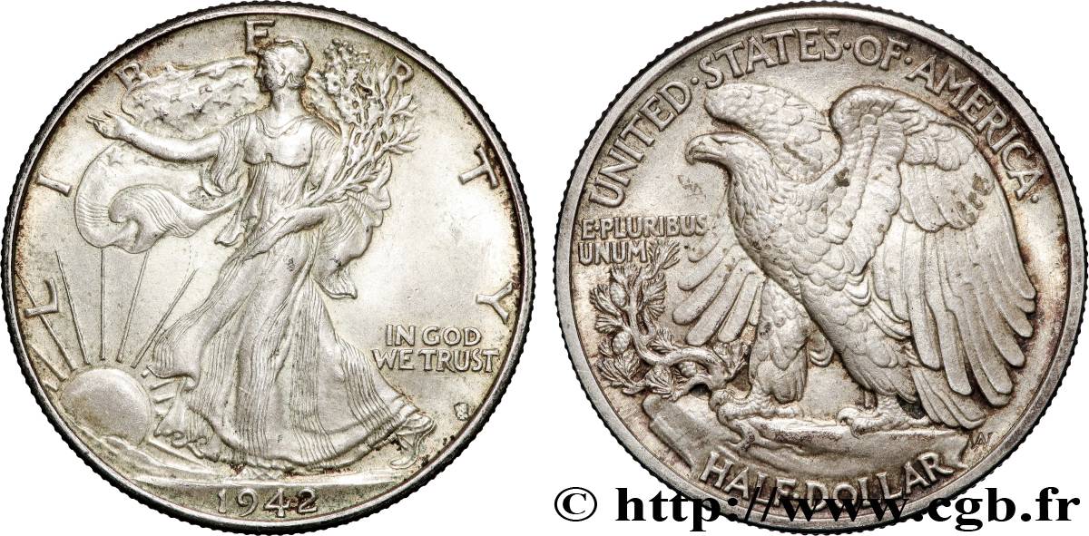 UNITED STATES OF AMERICA 1/2 Dollar Walking Liberty 1942 Philadelphie XF 