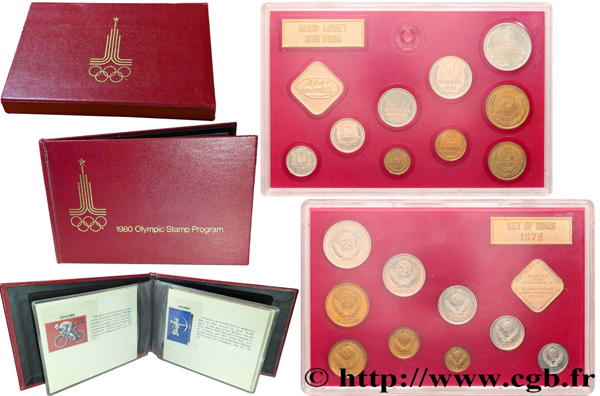 RUSSIE Coffret 9 pièces (1,2, 3, 5, 10, 15, 20 et 50 Kopeckts + 1 rouble) 1977 Moscou FDC 