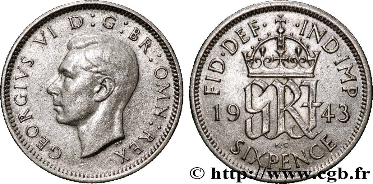 VEREINIGTEN KÖNIGREICH 6 Pence Georges VI 1943  SS 