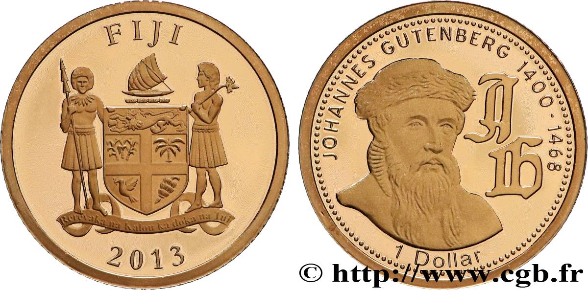 FIJI 1 Dollar Proof Gutenberg 2013  MS 