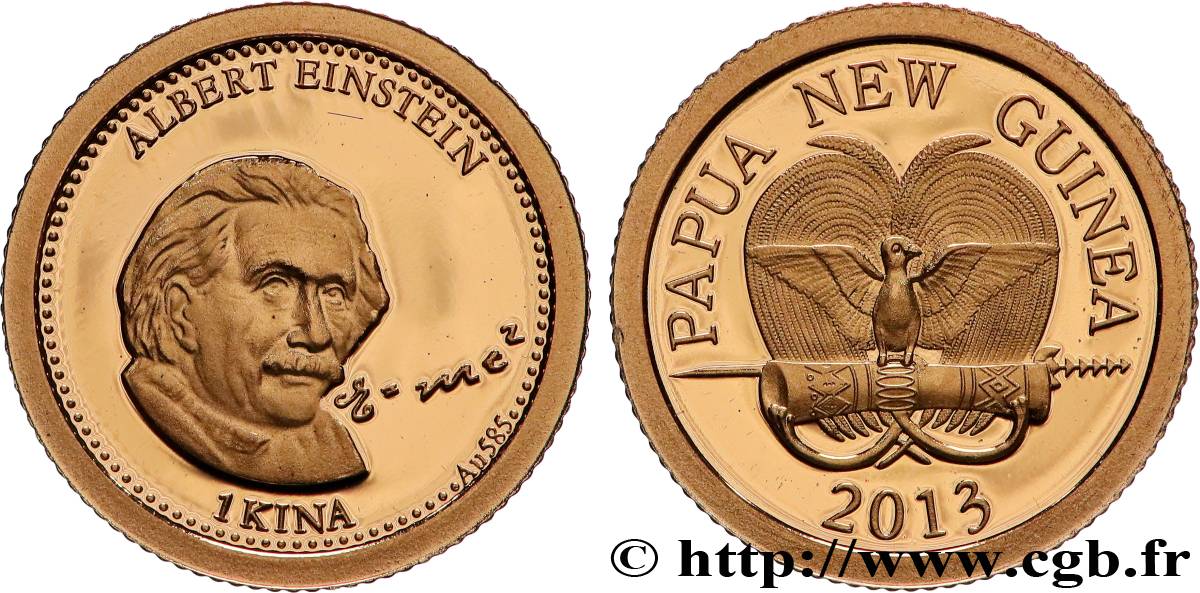 PAPUA NEW GUINEA 1 Kina Proof Einstein 2013 Franklin Mint MS 