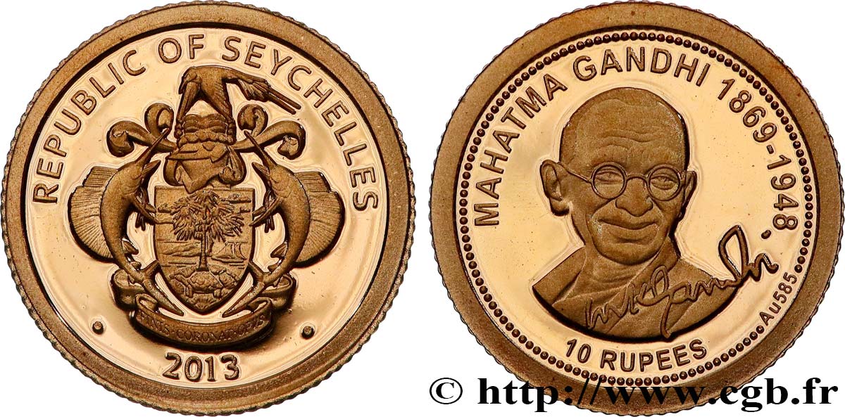 SEYCHELLES 10 Roupies Proof Gandhi 2013  MS 