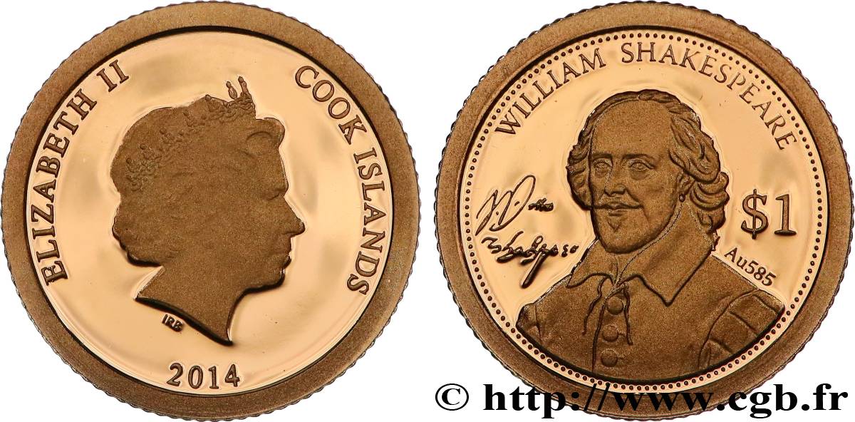 ISLAS COOK 1 Dollar Proof Shakespeare 2014  FDC 