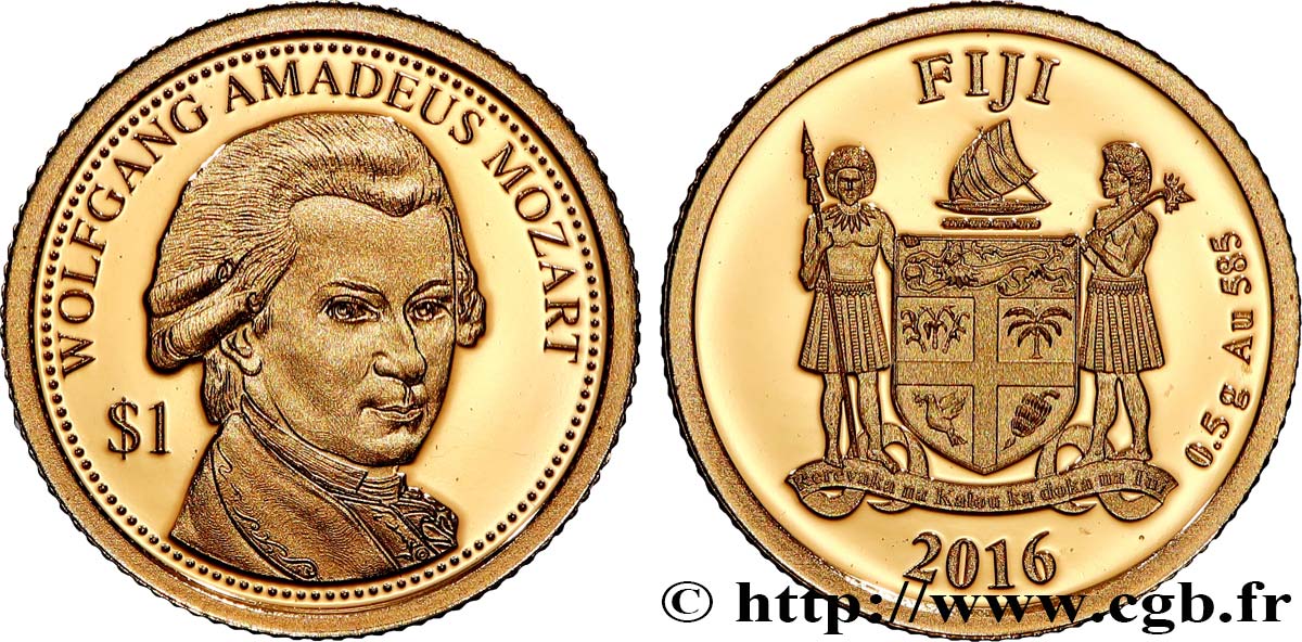 FIDJI 1 Dollar Proof Mozart 2016  FDC 