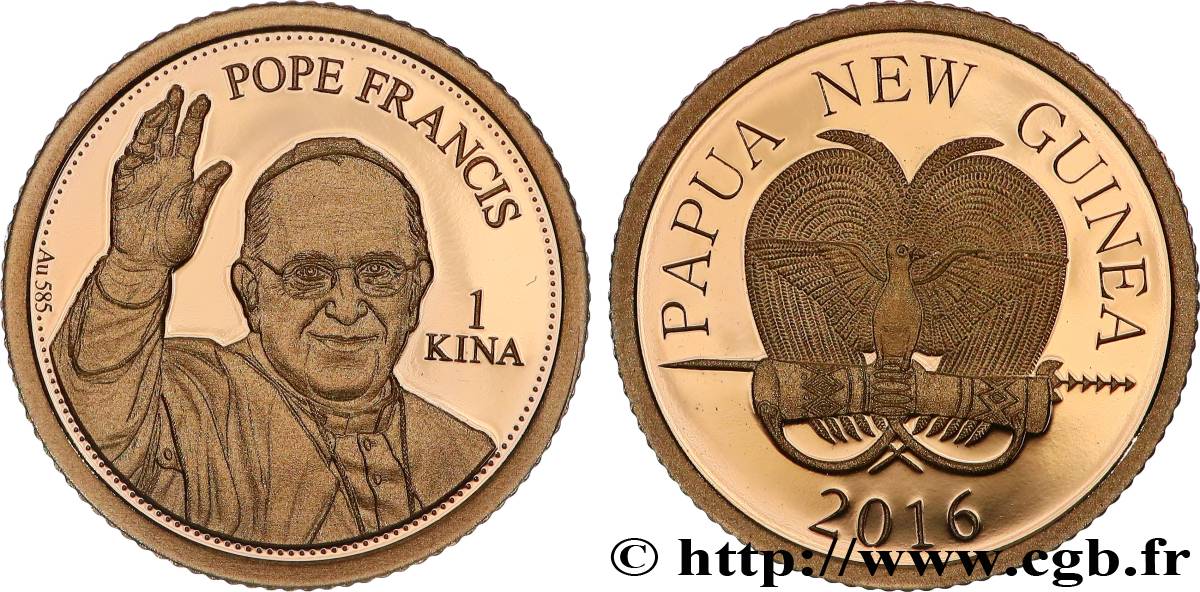 PAPUA NEW GUINEA 1 Kina Proof Pape François 2016 Franklin Mint MS 
