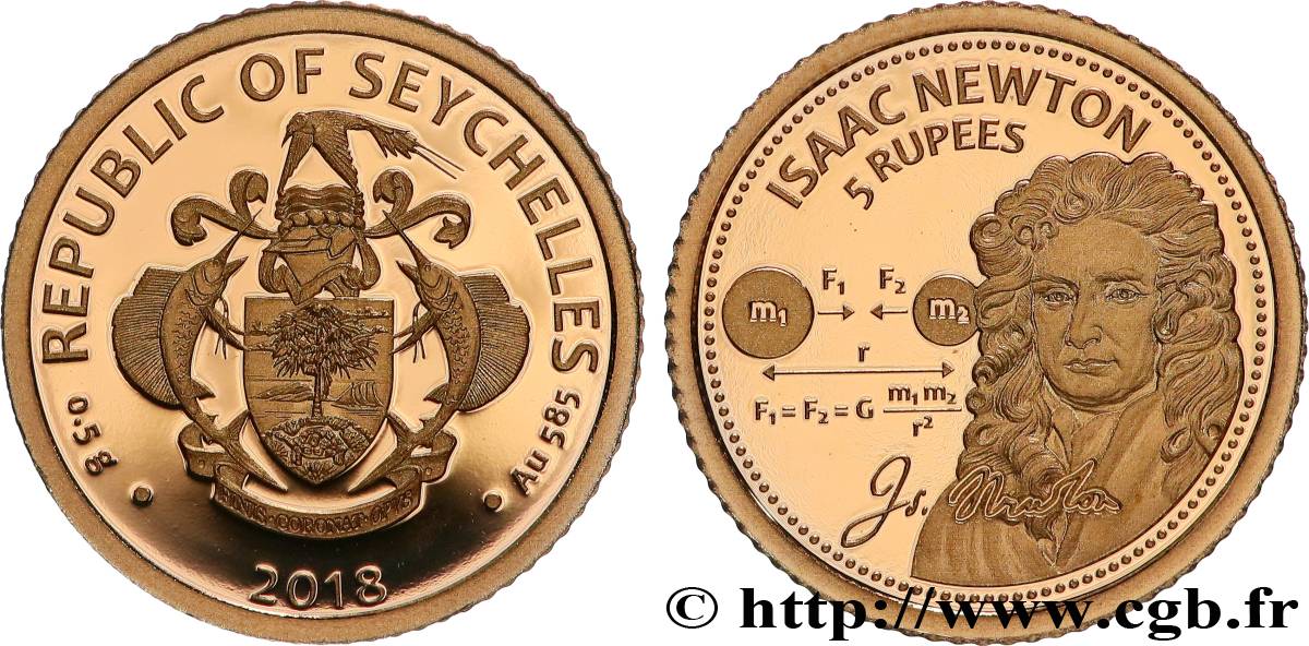 SEYCHELLES 5 Roupies Proof Isaac Newton 2018  MS 