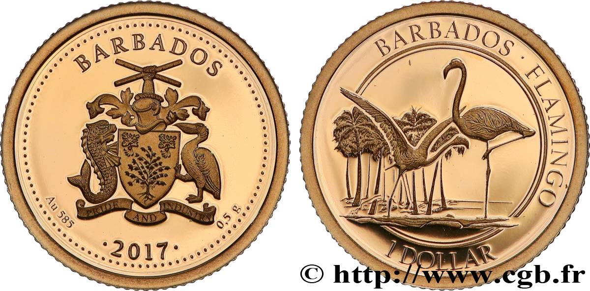 BARBADOS 1 Dollar Proof Flamant Rose 2017  MS 