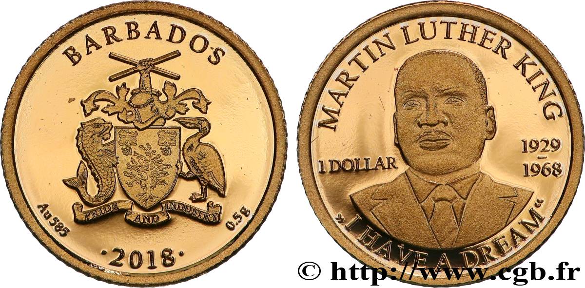 BARBADE 1 Dollar Proof Martin Luther King 2018  FDC 