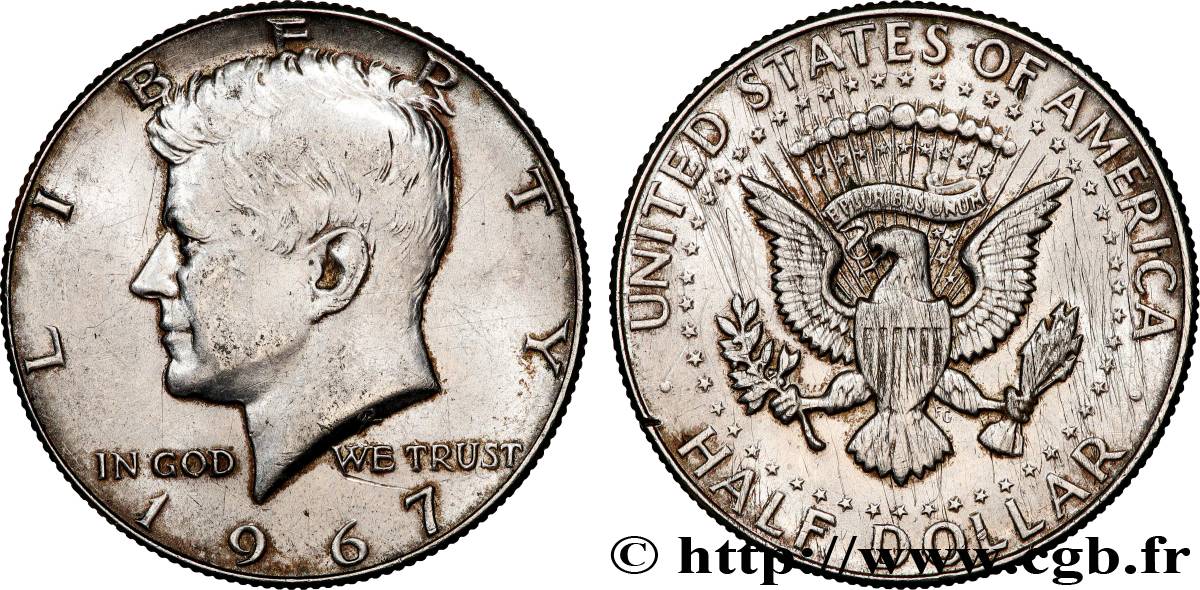 VEREINIGTE STAATEN VON AMERIKA 1/2 Dollar Kennedy 1967 Philadelphie fVZ 