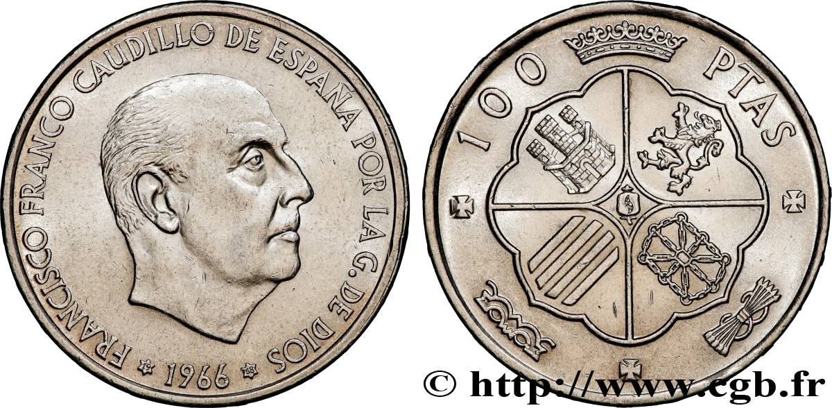 SPAIN 100 Pesetas Francisco Franco (1968 dans les étoiles) 1966  AU 